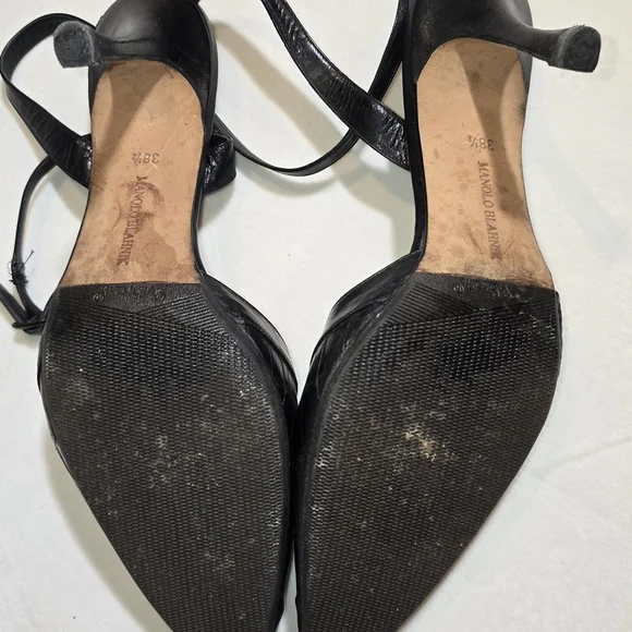Authentic Manolo Blahnik Croc-Embossed Pointed Toe Slingback Heels 38.5